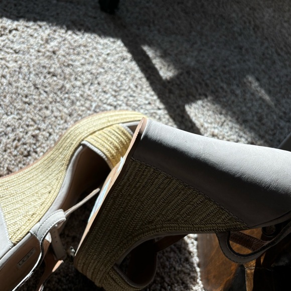 UGG Australia Fitchie Platform Wedge Sandals T-STRAP Oyster Tan beige Si… - Picture 9 of 10